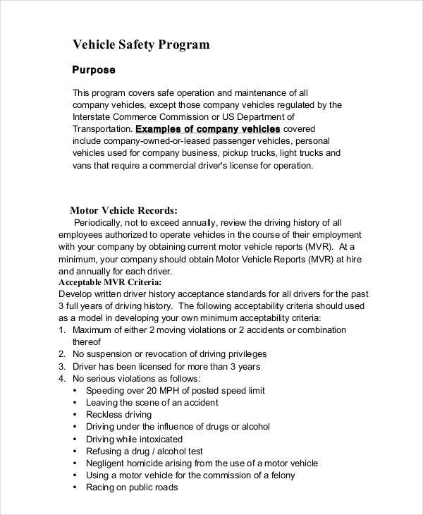 Driving Safety Program Template