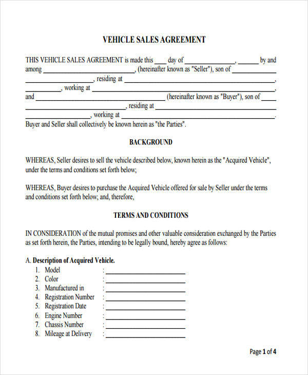 vehicle sales contract form