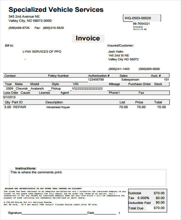 FREE 12+ Vehicle Invoice Templates in MS Word PDF Excel