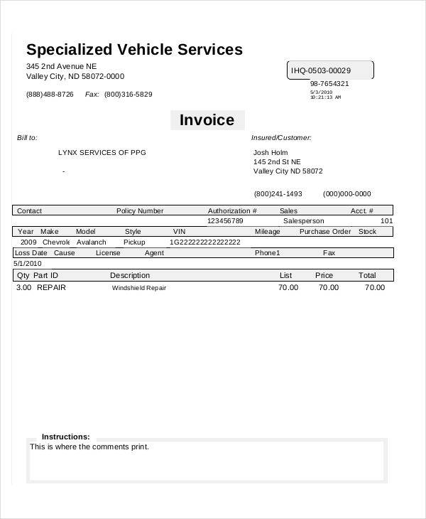vehicle services invoice1