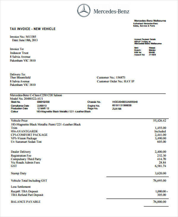 FREE 12+ Vehicle Invoice Templates in MS Word  PDF  Excel