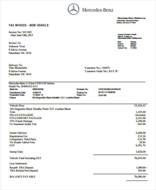 Car Dealership Invoice Template