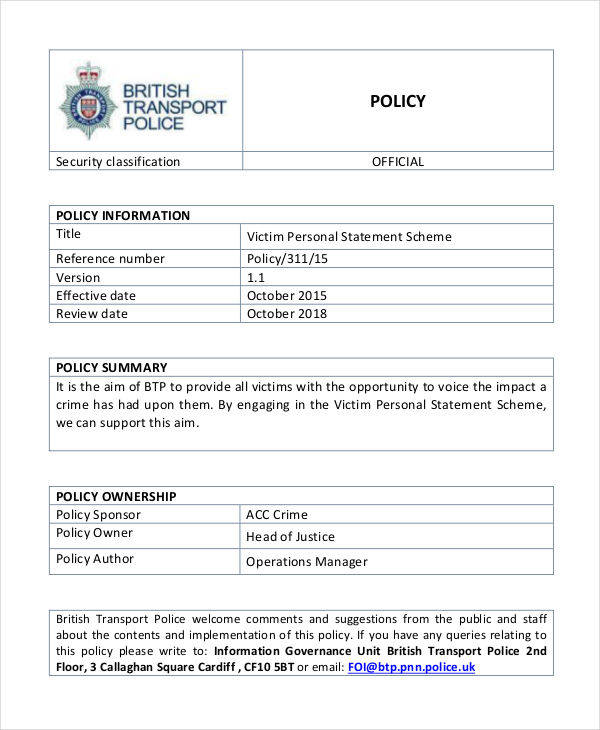personal statement template for police
