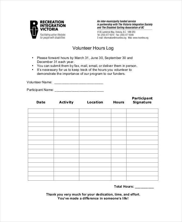 volunteer hours log