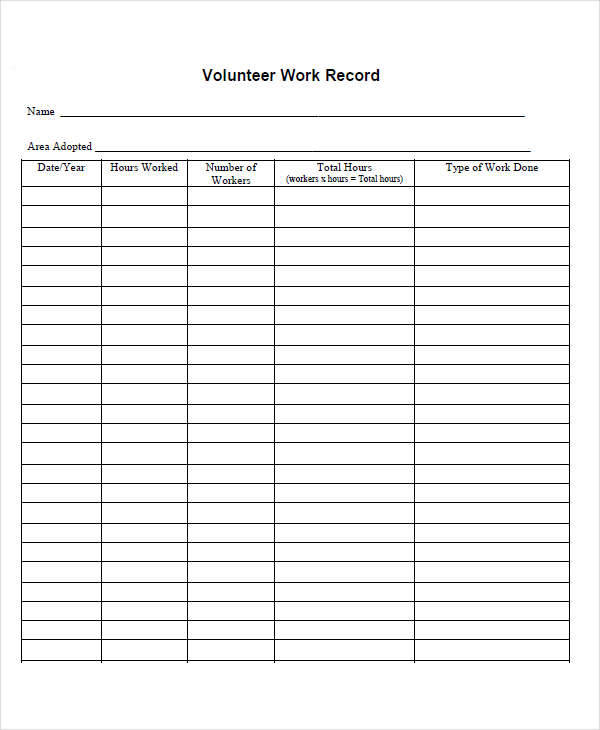 volunteer work timesheet
