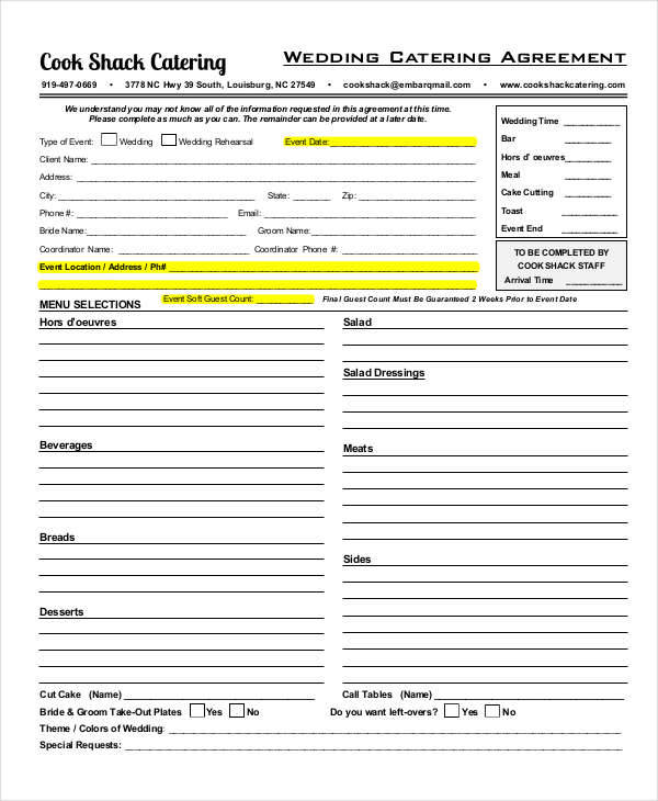 Free 12 Catering Contract Templates In Ms Words Apple Pages Pdf