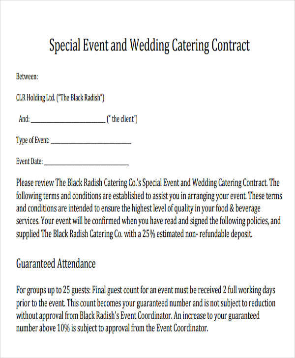 wedding catering contract