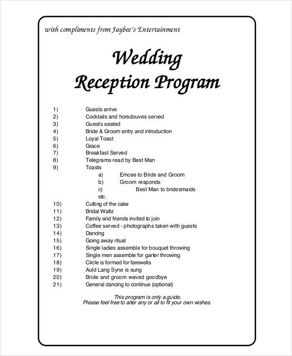 wedding reception program