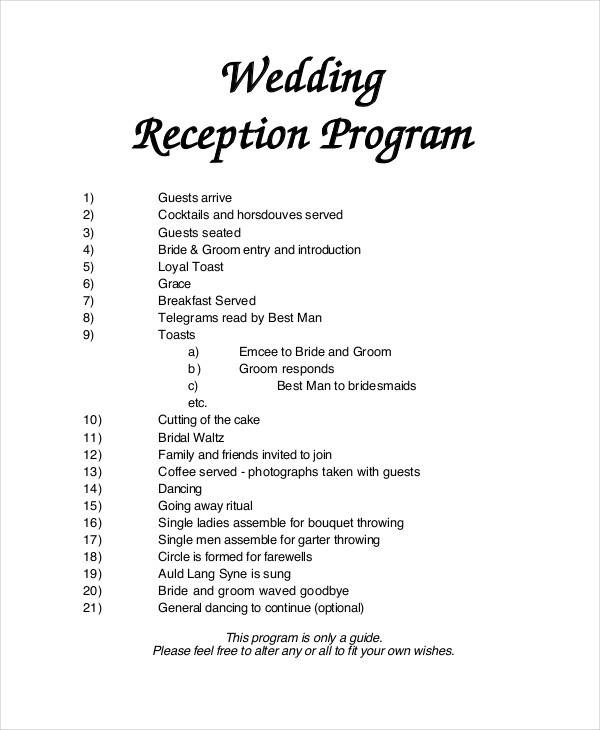 Wedding Reception Programs Samples