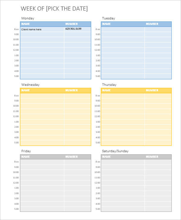 free daily appointment schedule template