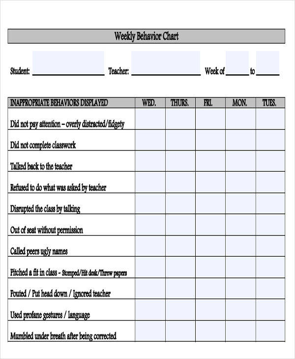 weekly behavior chart1