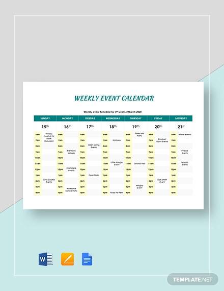 weekly event calendar template