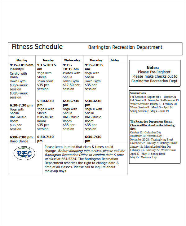weekly fitness calendar1