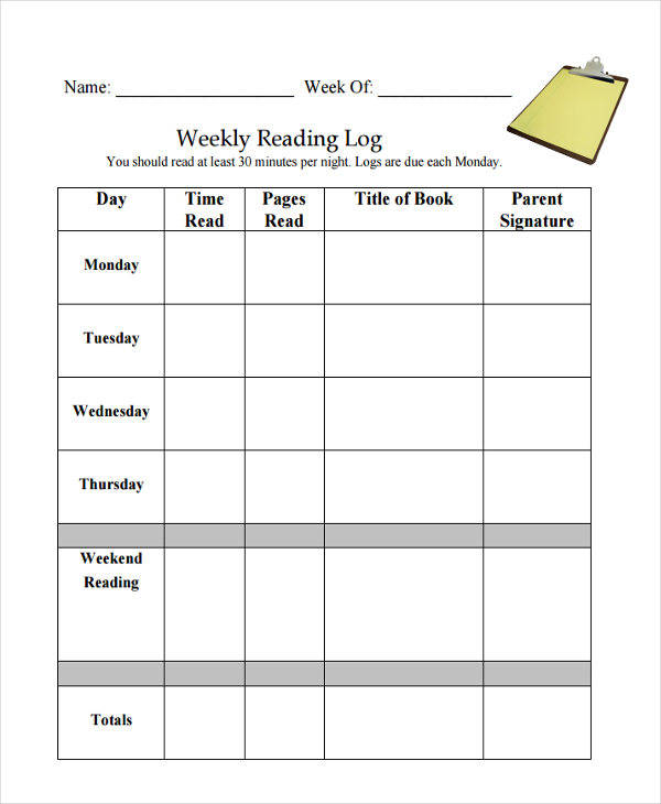 weekly reading log