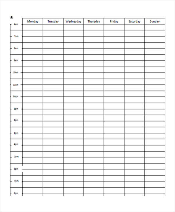 weekly time schedule chart