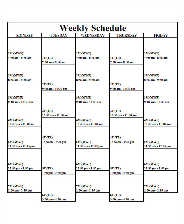 weekly time schedule chart1