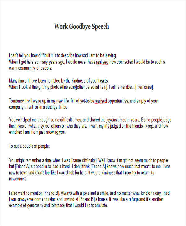 how to write a good goodbye speech