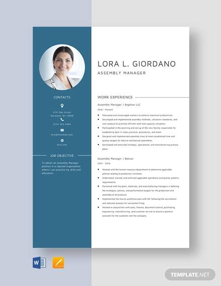 assembly manager resume