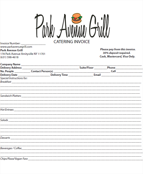 catering bill format in word download