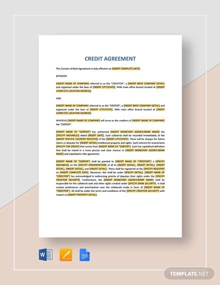 FREE 8  Credit Agreement Templates in PDF MS Word Google Docs Pages