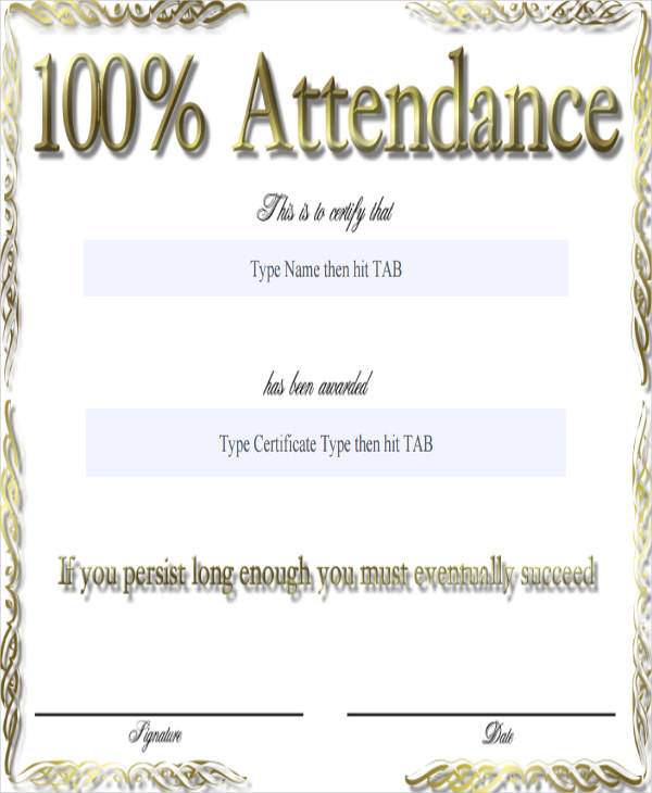 100 attendance award certificate