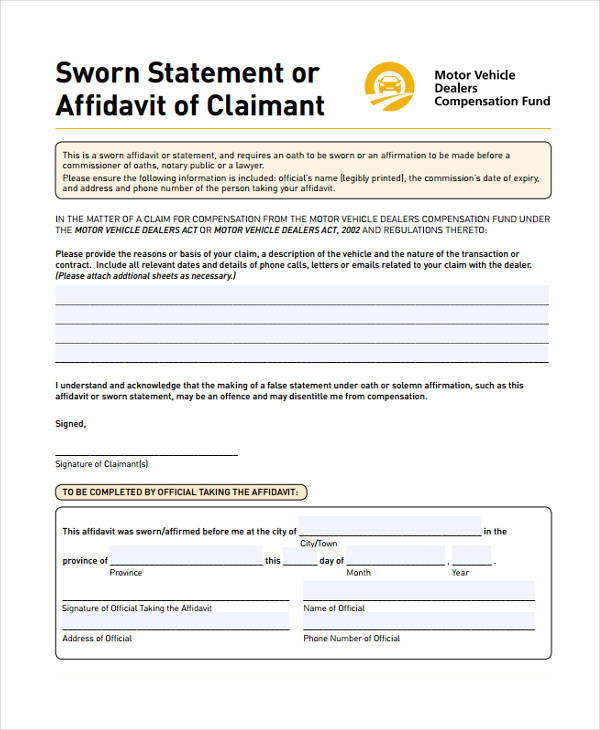 FREE 29 Sworn Statement Templates In MS Word PDF