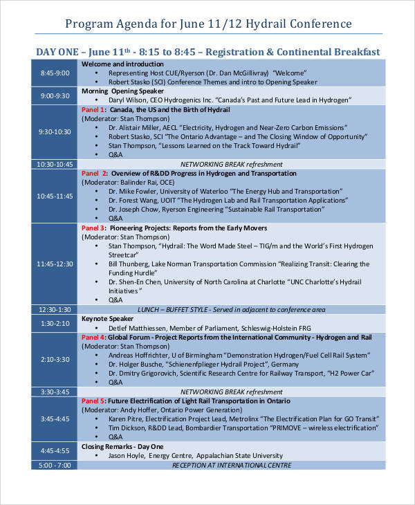 agenda for conference program
