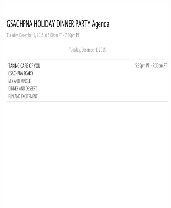 agenda for dinner party