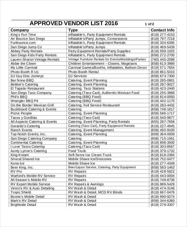 FREE 10+ Vendor List Templates in MS Word PDF