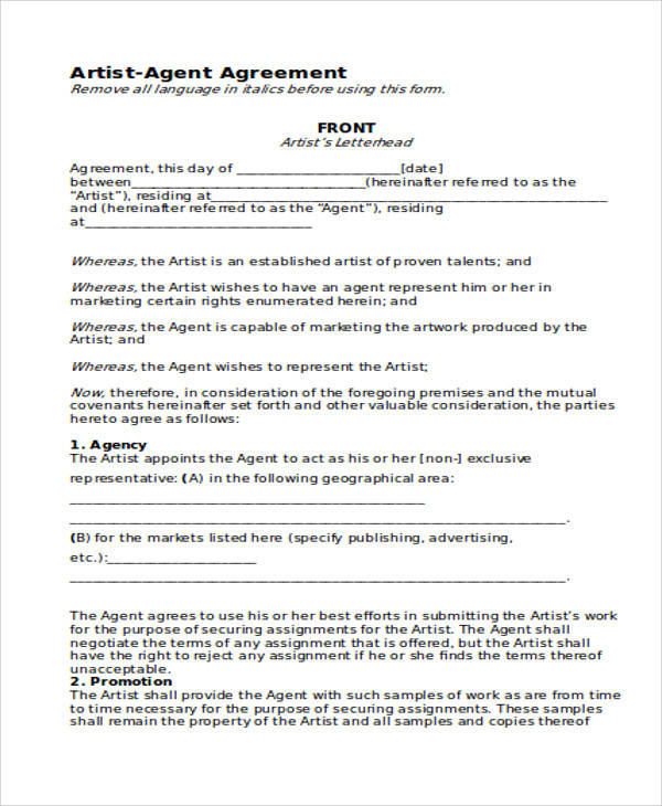 artist agency agreement