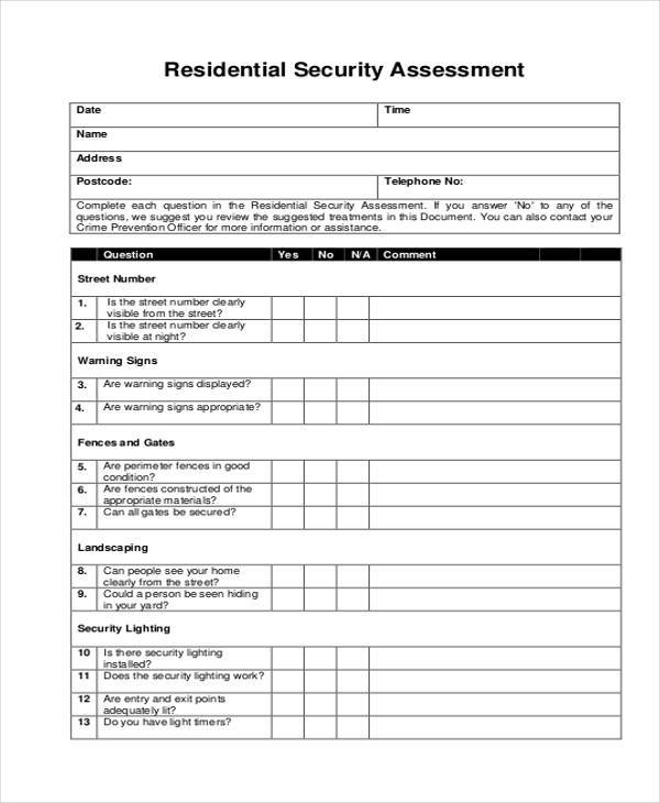 assessment for residential security