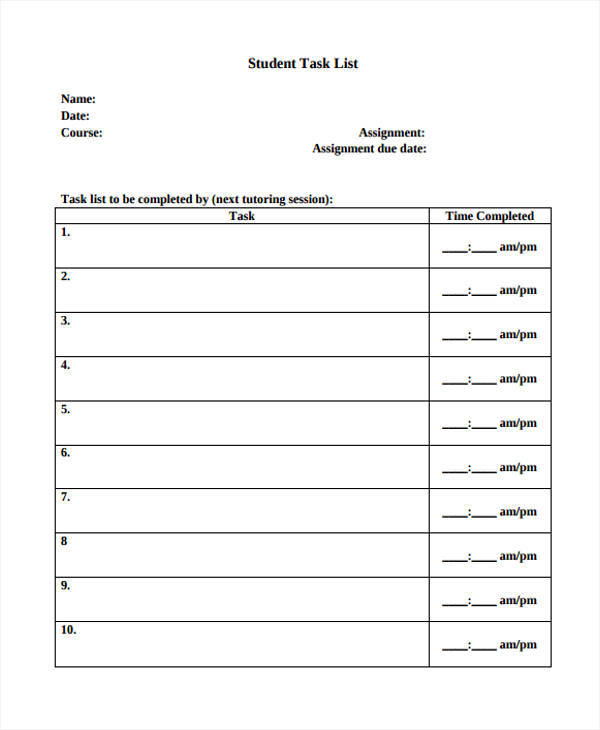 assignment task list format