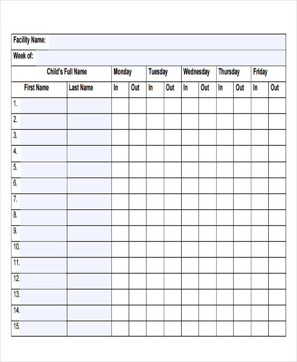 attendance log sheet example