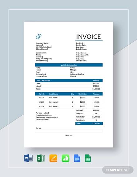 auto repair service invoice template