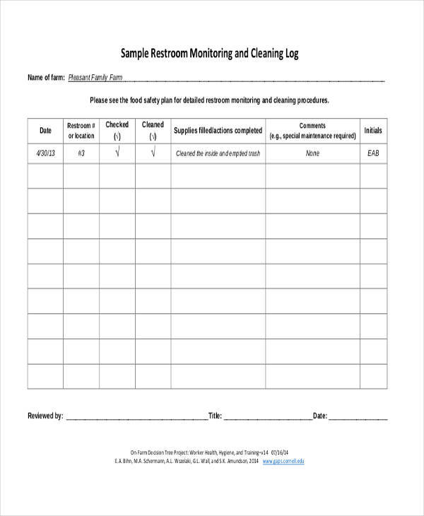 bathroom cleaning log sheet