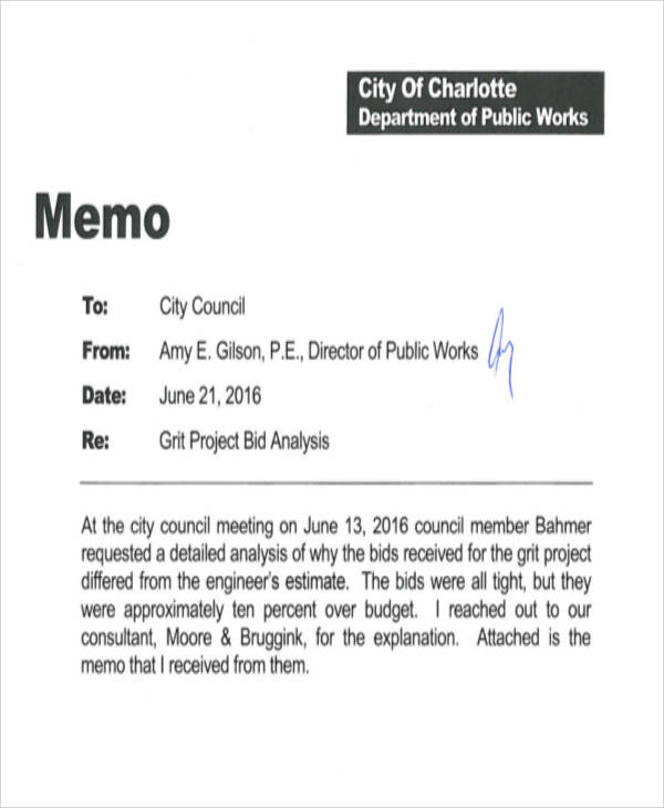 7+ Bid Memo Template – Examples in Word, PDF  Sample 