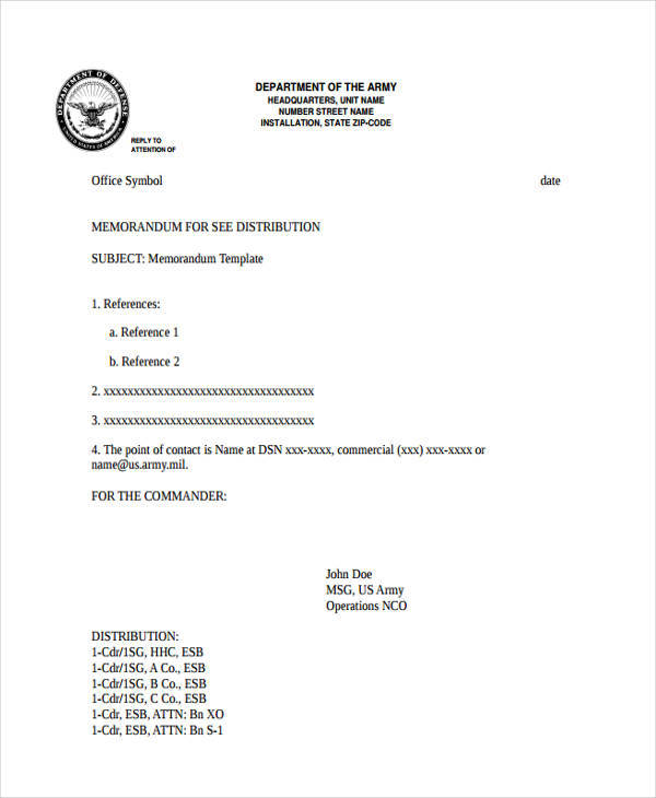 Blank Army Memorandum Template