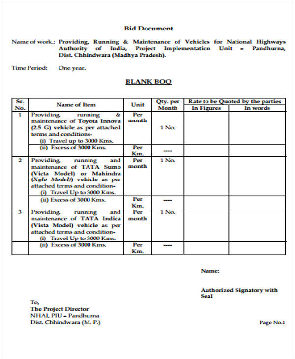 FREE 10 Bid Sheet Templates In PDF