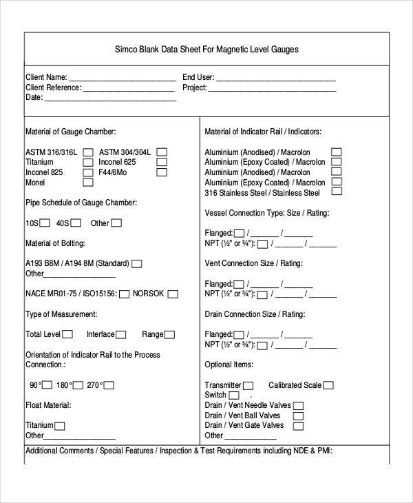 blank data sheet