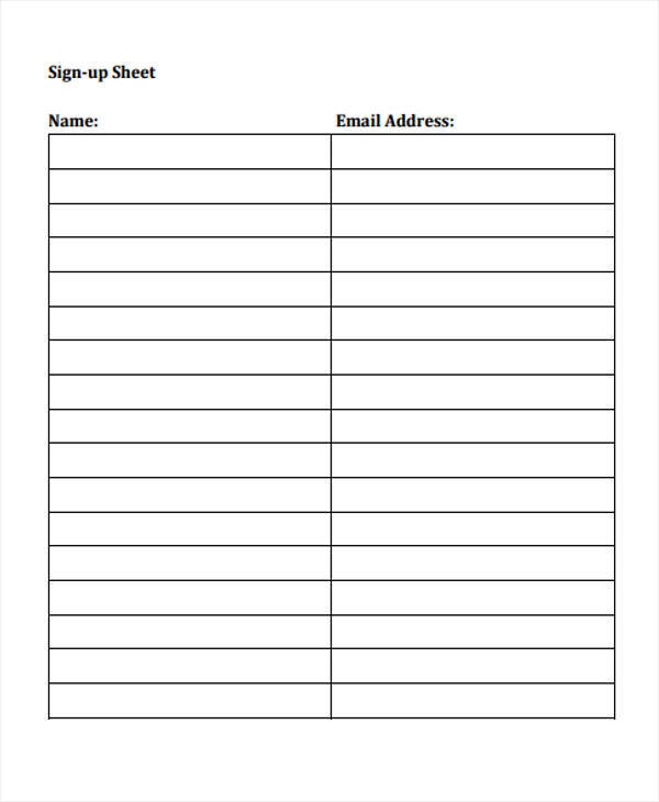 blank sign up sample sheet