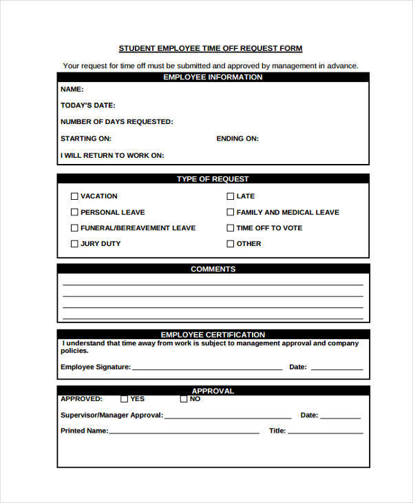 FREE 13+ Time Off Request Forms in PDF