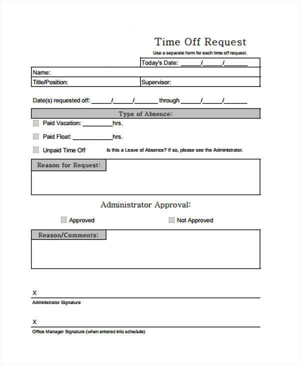 blank time off request sample