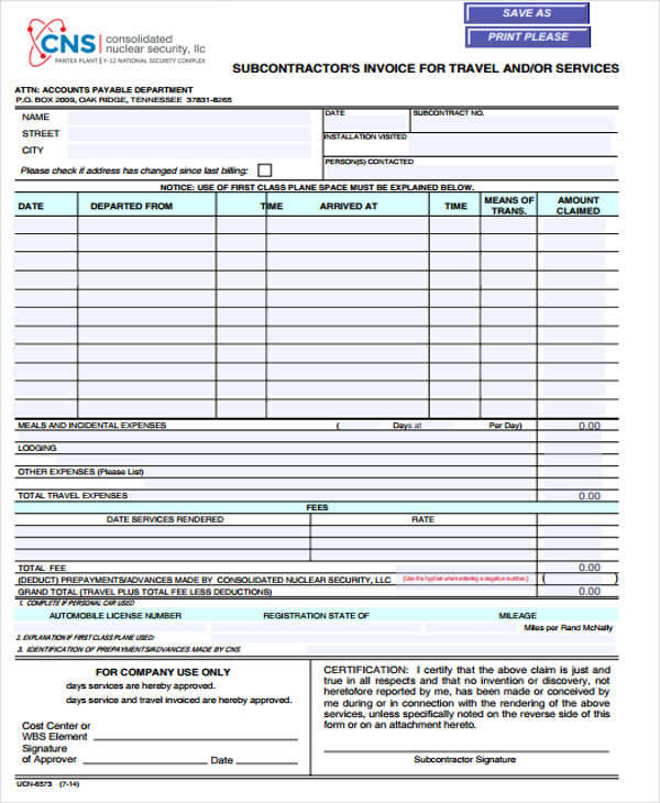 FREE 11+ Sample Travel Invoice Templates in PDF MS Word