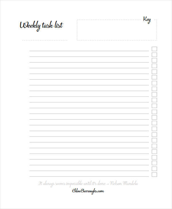 blank weekly task list