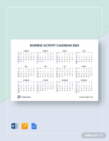 business activity calendar template