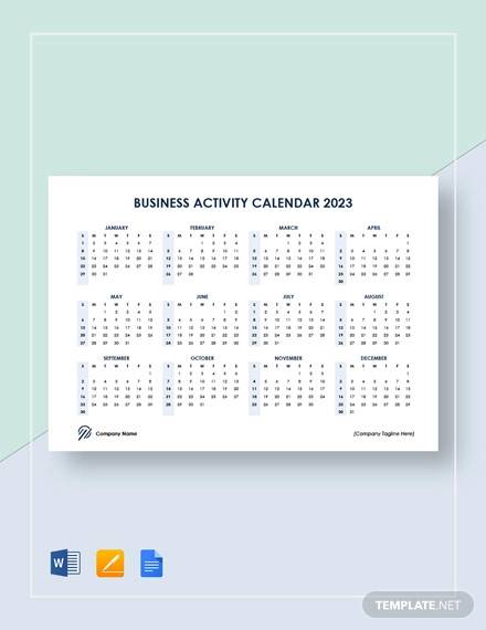 FREE 10+ Sample Activity Calendar Templates in PDF | MS Word | Google