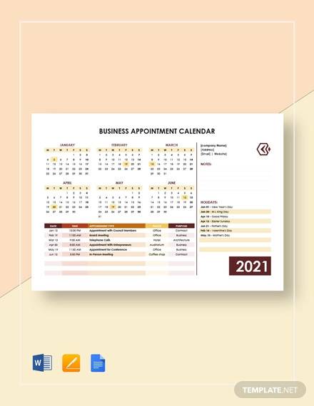 business appointment calendar template
