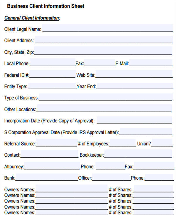 Business Information Form Template