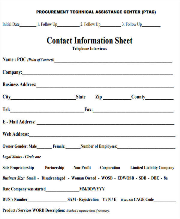 business contact information sheet1