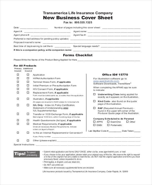 business cover sheet
